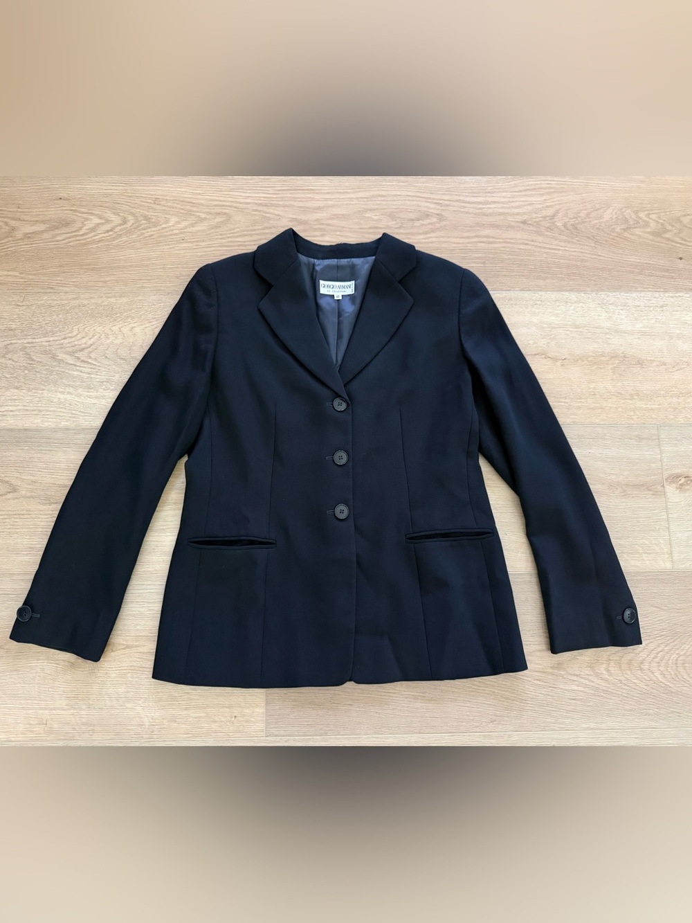 Giorgio Armani Le Collezioni Vintage Virgin Wool Blazer Size 10 Black